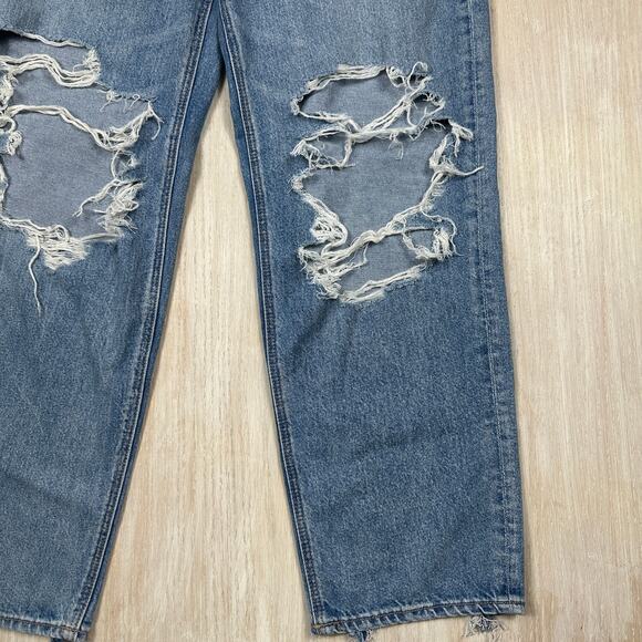 American Eagle Super High Rise Baggy Straight Jeans Light Wash Distressed 8 - Picture 3 of 13